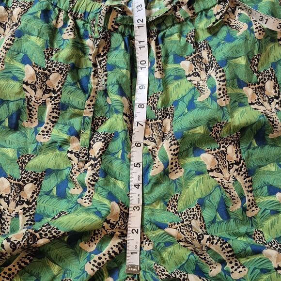 Denise Rae Organic Cotton Poplin Women Large Pajama Set Green Leopard Wild Free - Picture 12 of 13